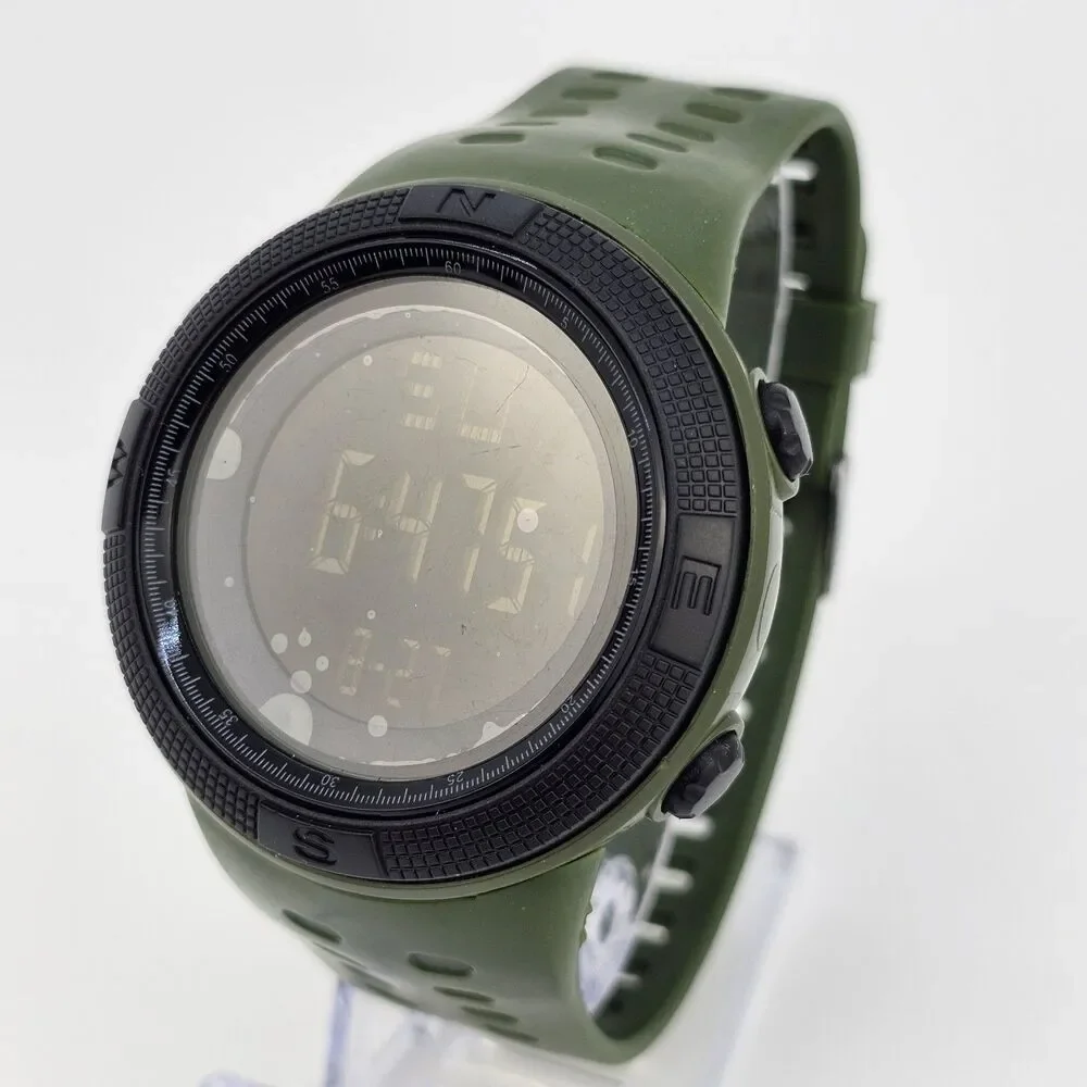 Men's Negative Display Digital Sports Watch 50MM Black Case Green Plastic‎ Bands
